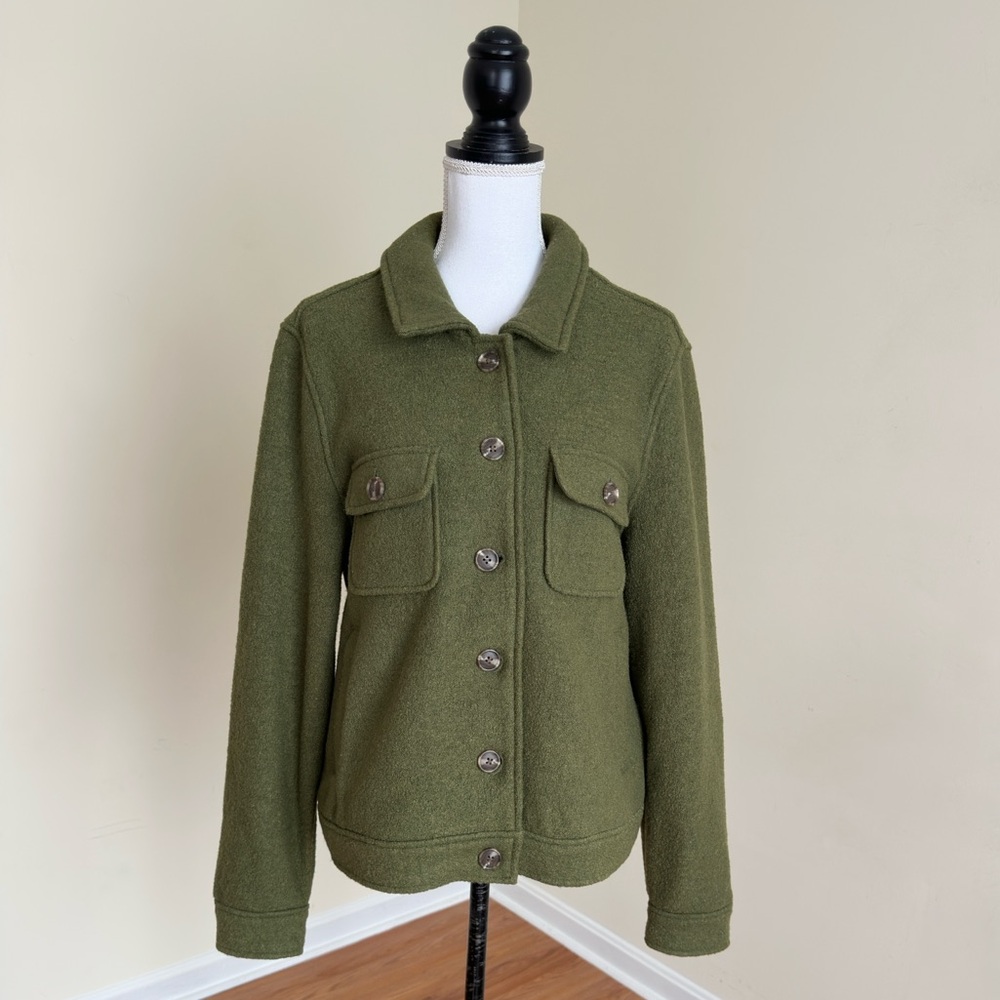 Joie Olive Wool Blend Shacket Jacket Large Button Up Textured Layering Coat